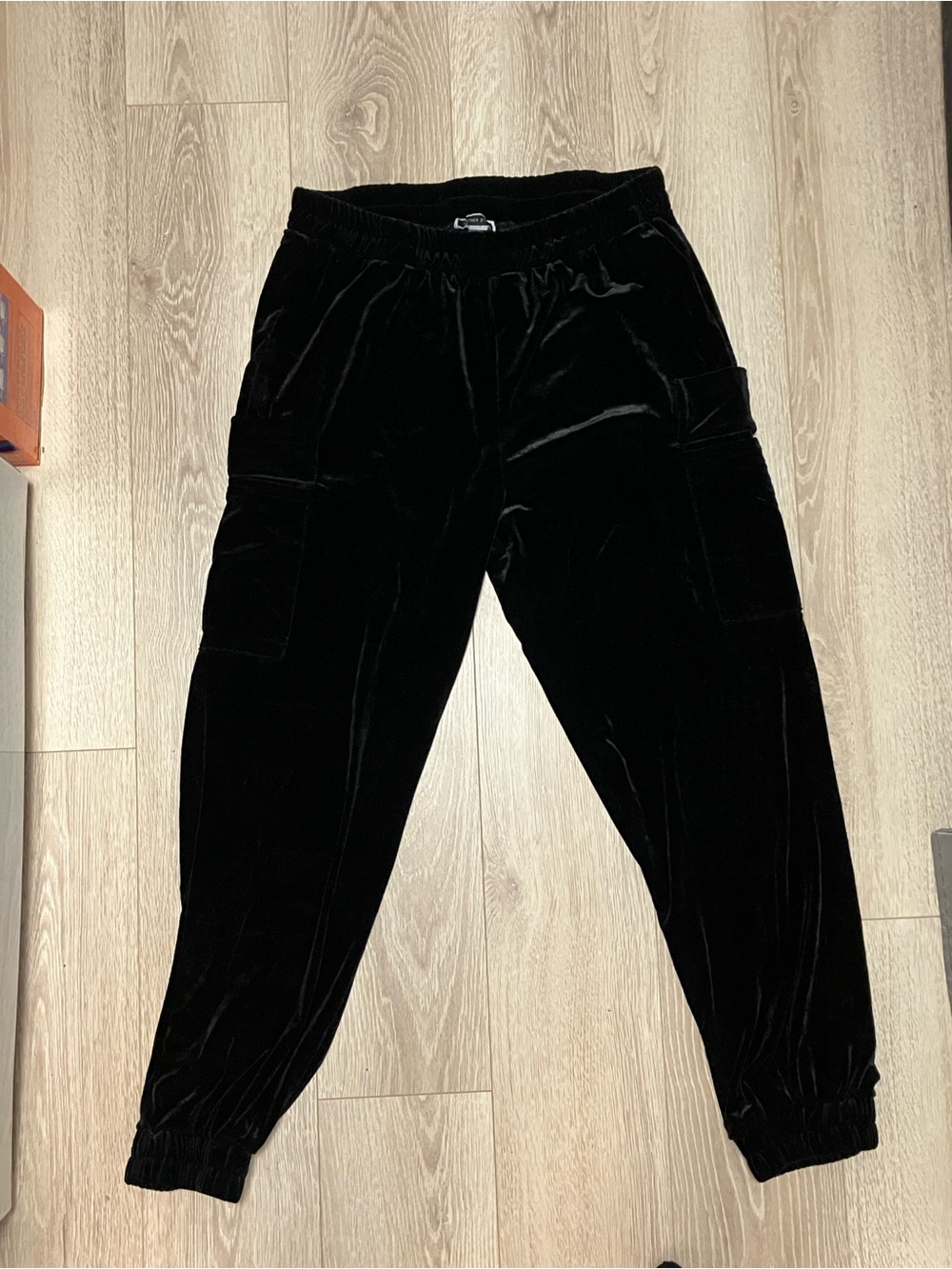 Women's Black Velvet Cargo Joggers - Cozy Track Pants
